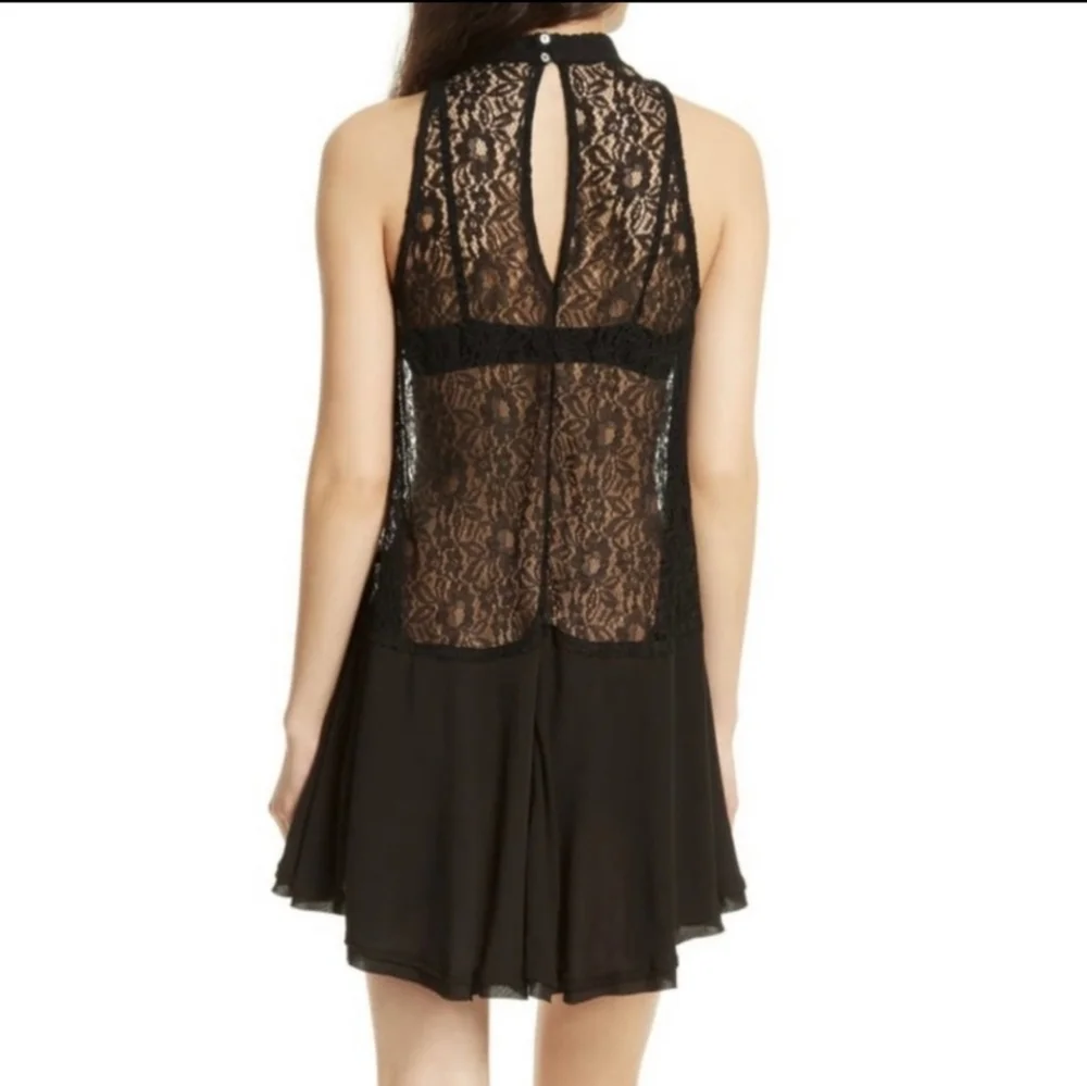 Free People Tell Tale Heart Tunic Mini Dress Swingy Sheer Lace Cutout Blac S NWT - Picture 15 of 16